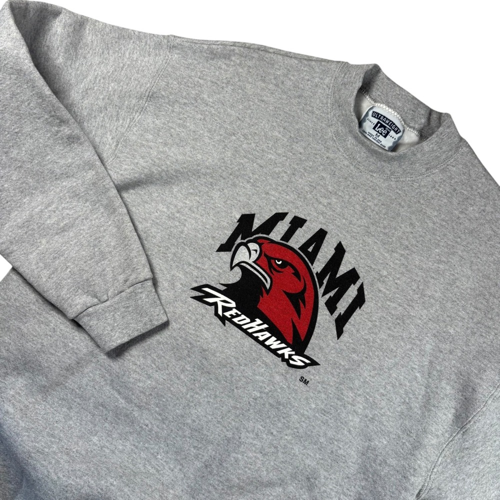 VTG Miami RedHawks Lee Sweatshirt Mens M Gray NCAA Ultraweight Made in USA 90s